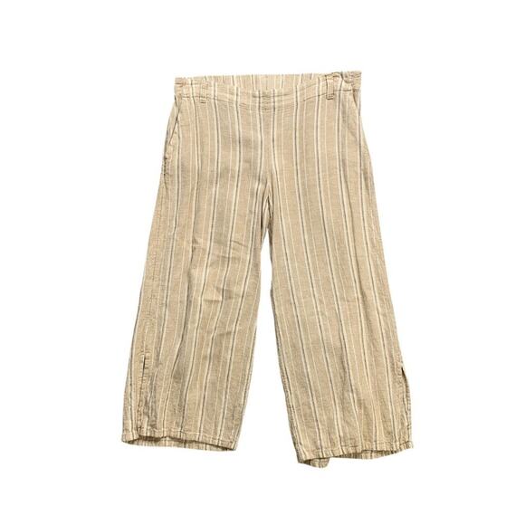 J Jill Pants Women SP Petite Multi Linen Blend Stripe Split Hem Wide Leg Cropped - Picture 1 of 13